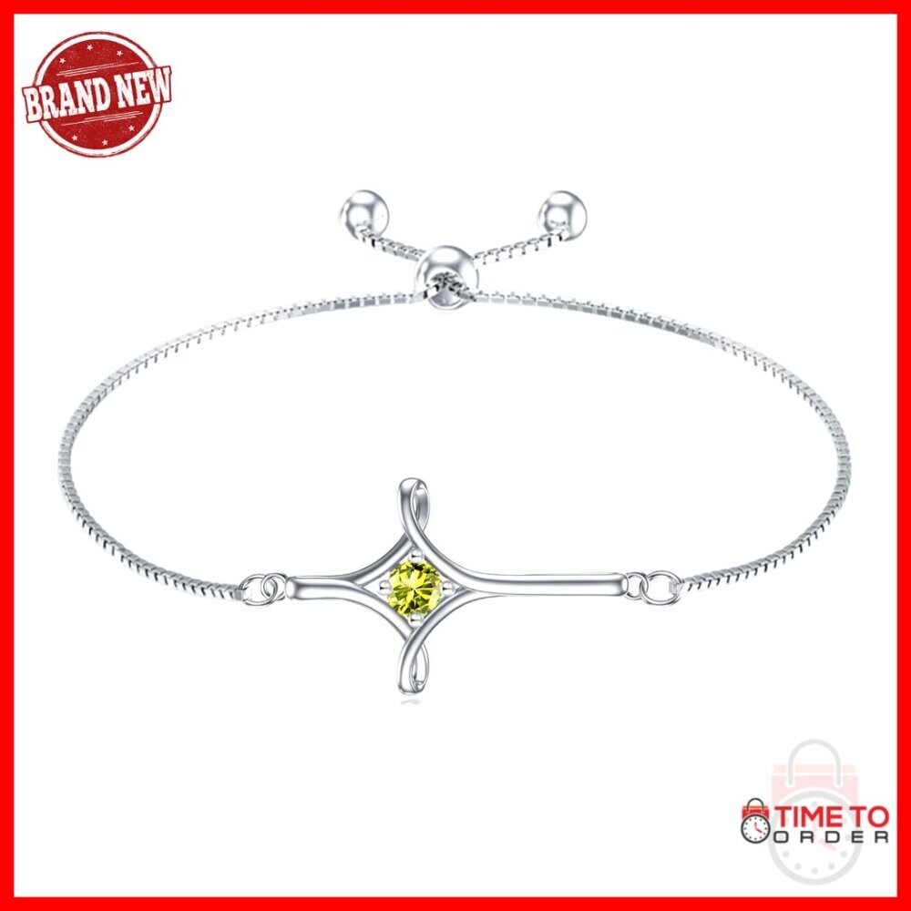 925 Sterling Silver Infinity Cross Bracelet with Peridot Birthstone Adjustable